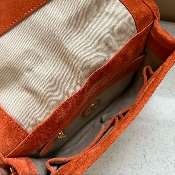 Tory Burch Orange Suede Gold Hardware Top Handle Crossbody Bag Purse - Picture 10 of 16